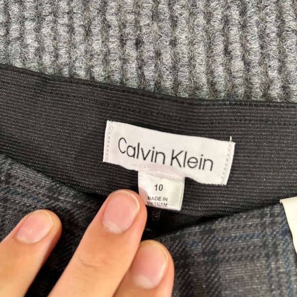 NWT Calvin Klein Pants Womens 10 Gray Plaid Ankle Career Work Capsule Wardrobe - Picture 3 of 10